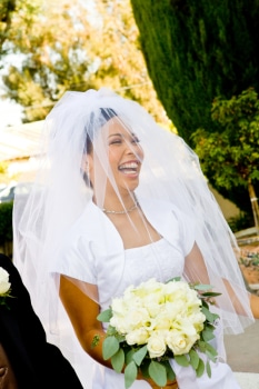 Smiling bride with braces