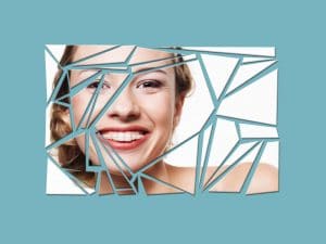 Woman with braces shattered glass effect